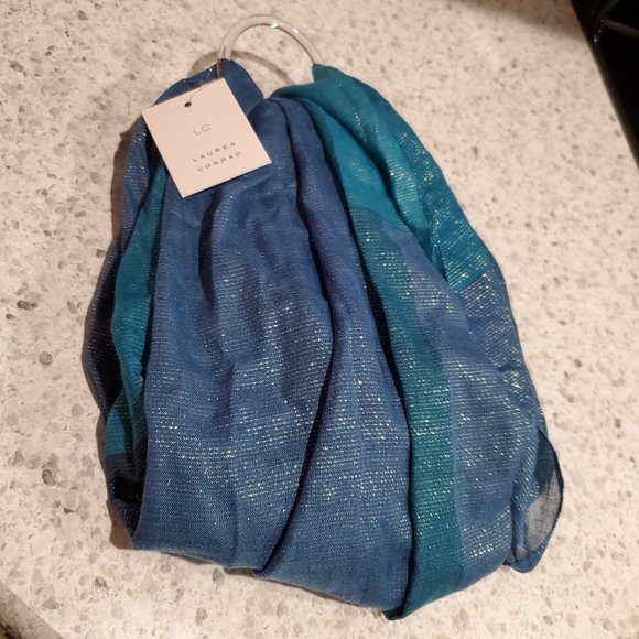 LC Lauren Conrad Infinity Scarf Brand New NWT Blue Teal Silver - Picture 3 of 10